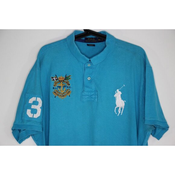 Polo Ralph Lauren Mens 2XL Embroidered Big Pony Crest Spell Out Polo Shirt M1068 - Picture 2 of 8
